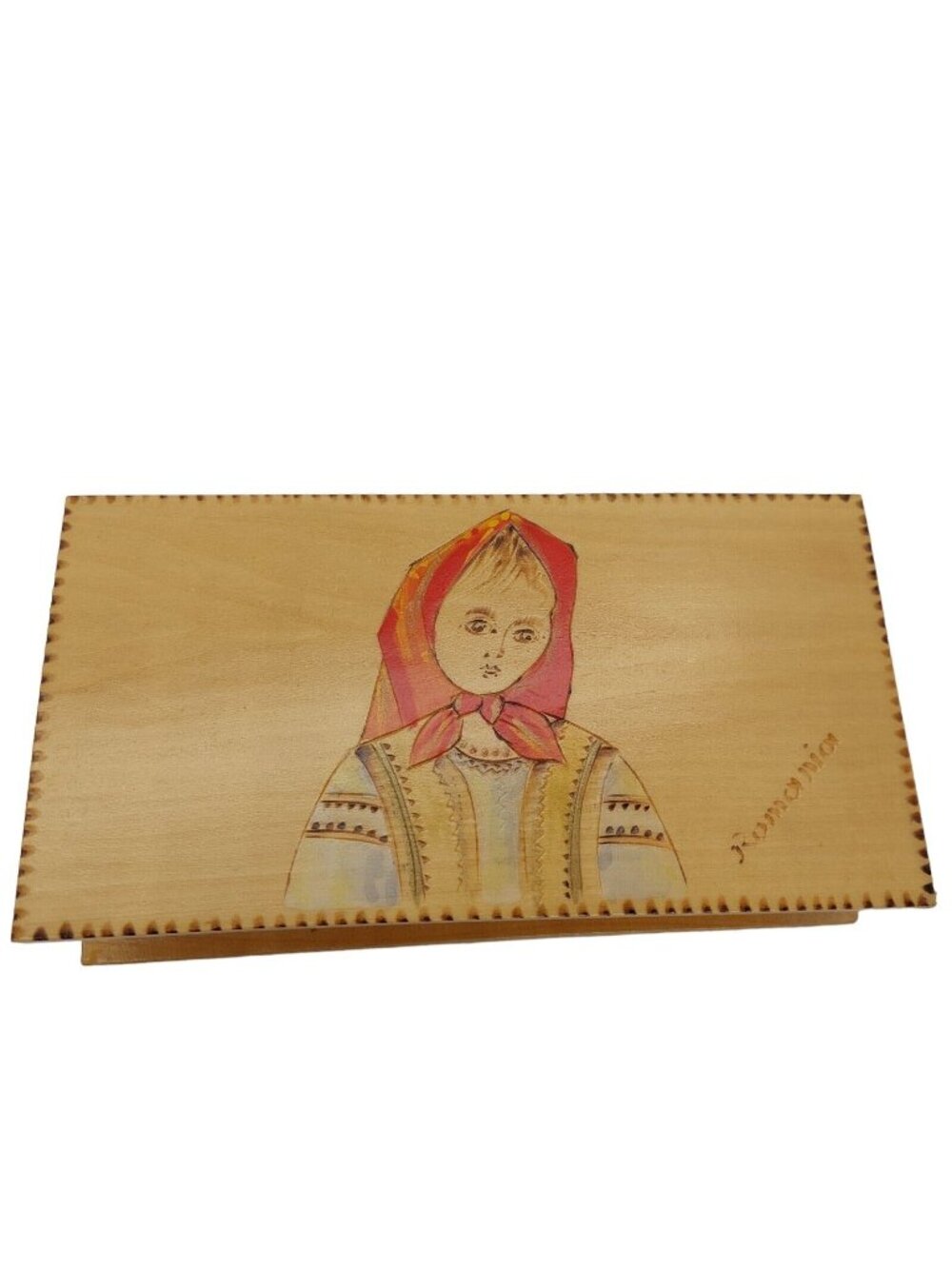 Wood Trinket Jewelry Box Hand Made Romania Woman Girl rectangle